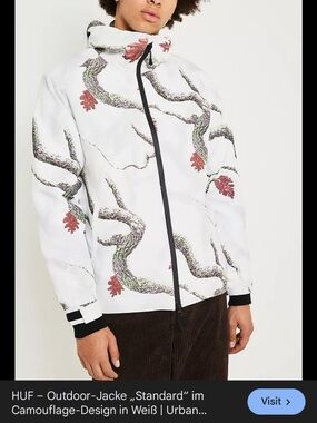 HUF White Floral Vine Print Raincoat